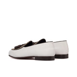 DapperFam Marcello in Tweed / Dark Brown / White Men's Sartorial & Italian Leather Belgian Slipper