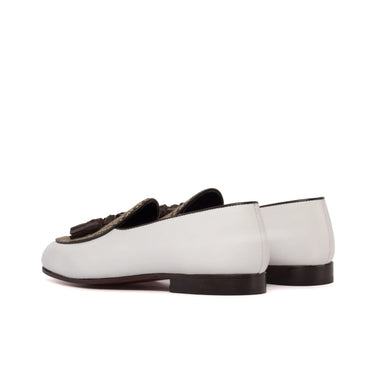 DapperFam Marcello in Tweed / Dark Brown / White Men's Sartorial & Italian Leather Belgian Slipper
