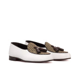 DapperFam Marcello in Tweed / Dark Brown / White Men's Sartorial & Italian Leather Belgian Slipper