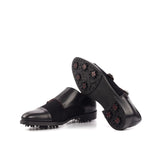 DapperFam Monaco Golf in Black Men's Italian Leather & Lux Suede Double Monk
