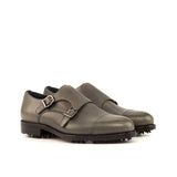 DapperFam Monaco Golf in Grey Men's Lux Suede & Italian Full Grain Leather Double Monk in Grey