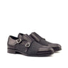 DapperFam Monaco in Black / Dark Grey Men's Flannel & Italian Leather Double Monk in Black / Dark Grey