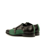 DapperFam Monaco in Black / Forest Men's Italian Leather & Italian Suede Double Monk