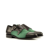 DapperFam Monaco in Black / Forest Men's Italian Leather & Italian Suede Double Monk in Black / Forest