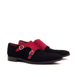 DapperFam Monaco in Black / Red Men's Italian Suede Double Monk in Black / Red