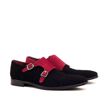 DapperFam Monaco in Black / Red Men's Italian Suede Double Monk in Black / Red