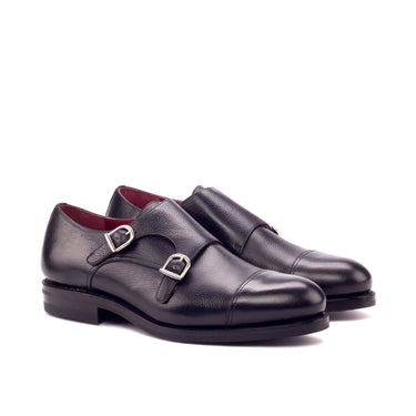 DapperFam Monaco in Black Men's Italian Full Grain Leather Double Monk in Black