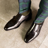 DapperFam Monaco in Black Men's Italian Leather Double Monk — Style 5262