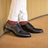 DapperFam Monaco in Black Men's Italian Leather Double Monk