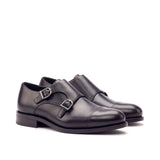 DapperFam Monaco in Black Men's Italian Leather Double Monk in Black