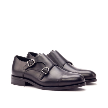 DapperFam Monaco in Black Men's Italian Leather Double Monk in Black