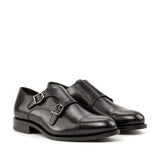 DapperFam Monaco in Black Men's Italian Leather Double Monk — Style 5003