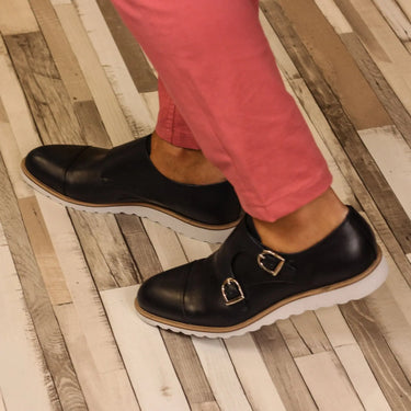 DapperFam Monaco in Black Men's Italian Leather Double Monk in Black