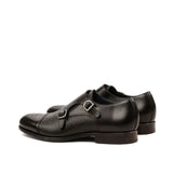DapperFam Monaco in Black Men's Italian Leather & Italian Pebble Grain Leather Double Monk