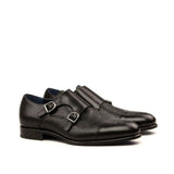 DapperFam Monaco in Black Men's Italian Leather & Italian Pebble Grain Leather Double Monk in Black