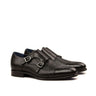 DapperFam Monaco in Black Men's Italian Leather & Italian Pebble Grain Leather Double Monk in Black
