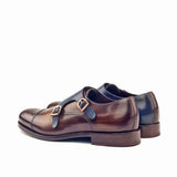 DapperFam Monaco in Brown / Denim Men's Hand-Painted Patina Double Monk