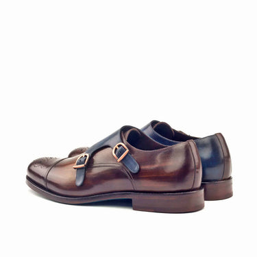 DapperFam Monaco in Brown / Denim Men's Hand-Painted Patina Double Monk