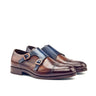 DapperFam Monaco in Brown / Denim Men's Hand-Painted Patina Double Monk in Brown / Denim