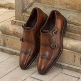 DapperFam Monaco in Brown Men's Hand-Painted Patina Double Monk in Brown