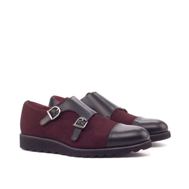 DapperFam Monaco in Burgundy / Black Men's Lux Suede & Italian Leather Double Monk in Burgundy / Black