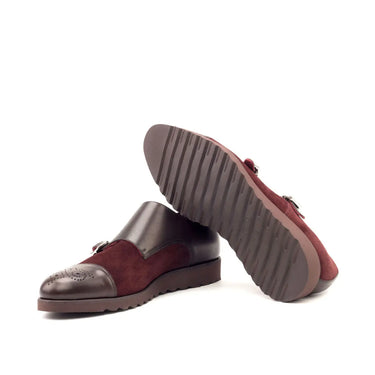 DapperFam Monaco in Burgundy / Dark Brown Men's Lux Suede & Italian Leather Double Monk