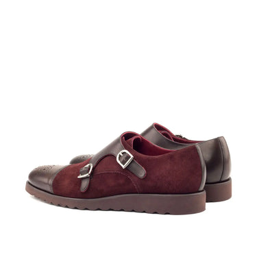 DapperFam Monaco in Burgundy / Dark Brown Men's Lux Suede & Italian Leather Double Monk