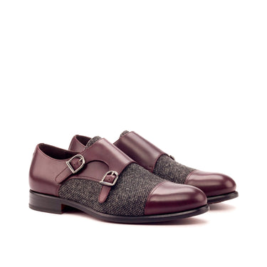 DapperFam Monaco in Burgundy / Nailhead Men's Sartorial & Italian Leather Double Monk in Burgundy / Nailhead