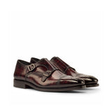 DapperFam Monaco in Burgundy Men's Hand-Painted Patina Double Monk — Style 3800