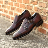 DapperFam Monaco in Burgundy Men's Italian Leather Double Monk — Style 5404