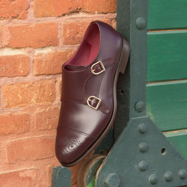 DapperFam Monaco in Burgundy Men's Italian Leather Double Monk
