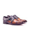 DapperFam Monaco in Cognac / Grey / Denim Men's Hand-Painted Patina Double Monk in Cognac / Grey / Denim