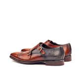 DapperFam Monaco in Cognac / Grey Men's Hand-Painted Patina Double Monk