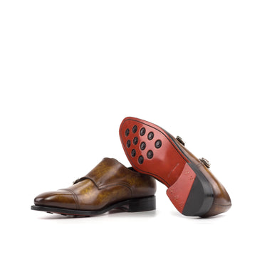 DapperFam Monaco in Cognac Men's Hand-Painted Patina Double Monk