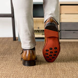 DapperFam Monaco in Cognac Men's Hand-Painted Patina Double Monk
