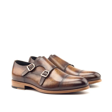 DapperFam Monaco in Cognac Men's Hand-Painted Patina Double Monk in Cognac