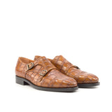 DapperFam Monaco in Cognac Men's Italian Croco Embossed Leather Double Monk in Cognac