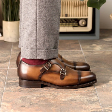 DapperFam Monaco in Cognac Men's Italian Leather Double Monk