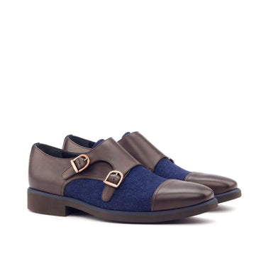 DapperFam Monaco in Dark Brown / Jeans Men's Sartorial & Italian Leather Double Monk in Dark Brown / Jeans