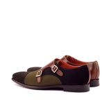 DapperFam Monaco in Dark Brown / Khaki / Med Brown Men's Lux Suede & Italian Leather Double Monk