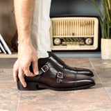 DapperFam Monaco in Dark Brown Men's Italian Leather Double Monk