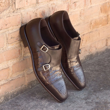 DapperFam Monaco in Dark Brown Men's Italian Leather Double Monk in Dark Brown