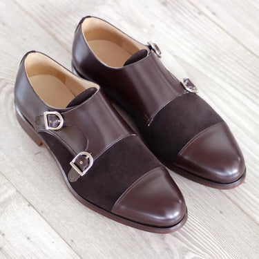 DapperFam Monaco in Dark Brown Men's Italian Leather & Lux Suede Double Monk in Dark Brown