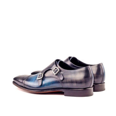 DapperFam Monaco in Denim / Grey Men's Hand-Painted Patina Double Monk