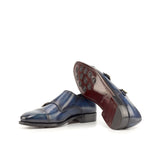 DapperFam Monaco in Denim Men's Hand-Painted Patina Double Monk