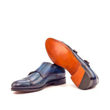 DapperFam Monaco in Denim Men's Hand-Painted Patina Double Monk