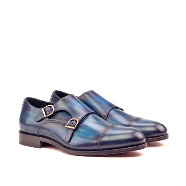 DapperFam Monaco in Denim Men's Hand-Painted Patina Double Monk in Denim