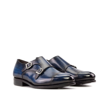 DapperFam Monaco in Denim Men's Hand-Painted Patina Double Monk in Denim