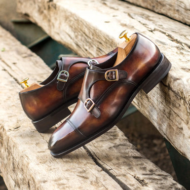DapperFam Monaco in Fire Men's Hand-Painted Patina Double Monk in #color_