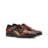 DapperFam Monaco in Fire Men's Hand-Painted Patina Double Monk in Fire